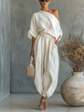 MAŁGORZATA | Komplet off-shoulder ze spodniami